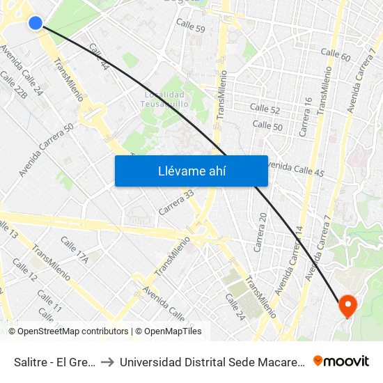 Salitre - El Greco to Universidad Distrital Sede Macarena A map