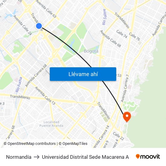 Normandía to Universidad Distrital Sede Macarena A map