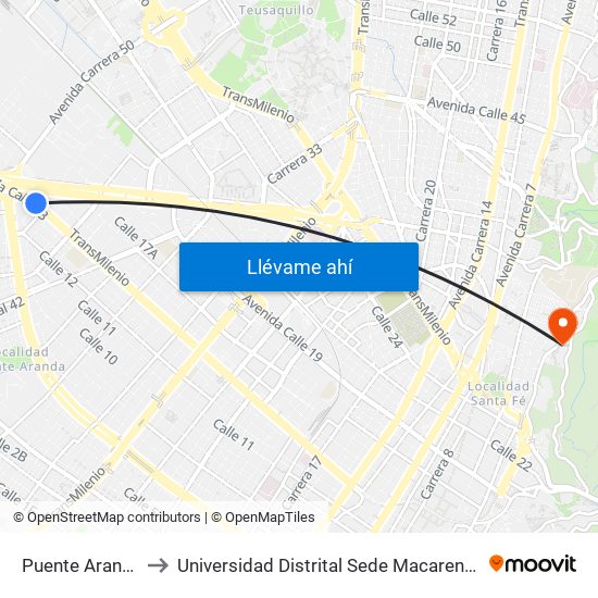 Puente Aranda to Universidad Distrital Sede Macarena A map