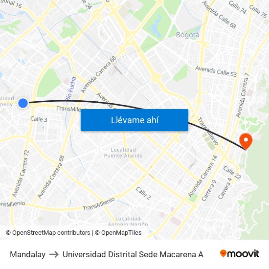 Mandalay to Universidad Distrital Sede Macarena A map