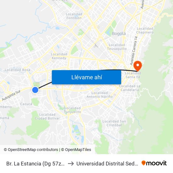 Br. La Estancia (Dg 57z Sur - Kr 74g) to Universidad Distrital Sede Macarena A map