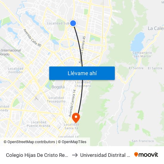 Colegio Hijas De Cristo Rey (Ac 138 - Av. Villas) to Universidad Distrital Sede Macarena A map