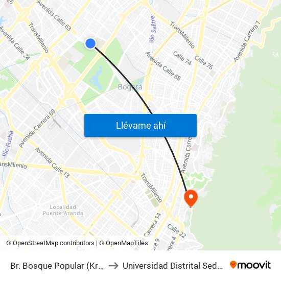 Br. Bosque Popular (Kr 69 - Cl 63a) to Universidad Distrital Sede Macarena A map