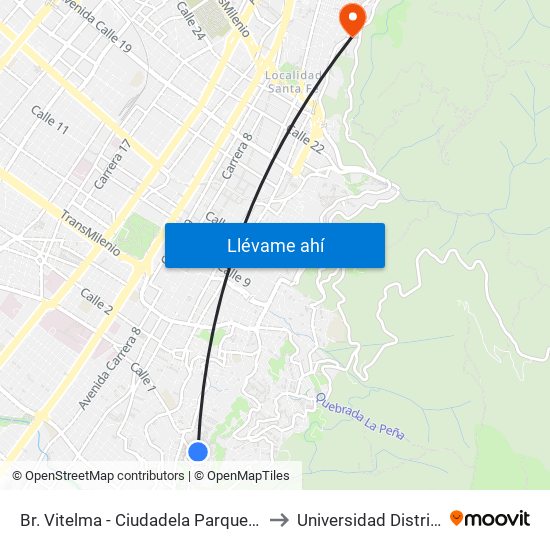 Br. Vitelma - Ciudadela Parque De La Roca (Cl 3 Sur - Kr 4a Este) to Universidad Distrital Sede Macarena A map