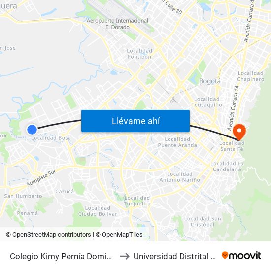 Colegio Kimy Pernía Domicó (Kr 89b - Cl 82 Sur) to Universidad Distrital Sede Macarena A map