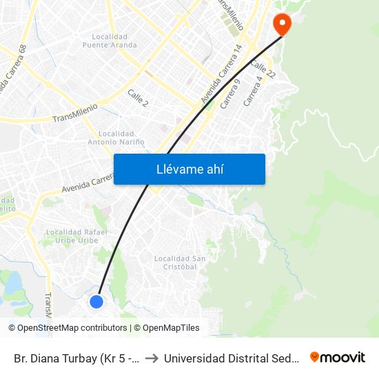 Br. Diana Turbay (Kr 5 - Cl 48u Sur) to Universidad Distrital Sede Macarena A map