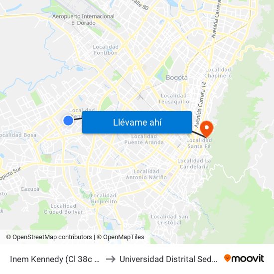 Inem Kennedy (Cl 38c Sur - Kr 79g) to Universidad Distrital Sede Macarena A map