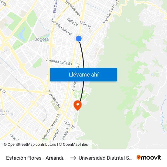 Estación Flores - Areandina (Kr 13 - Dg 68) to Universidad Distrital Sede Macarena A map