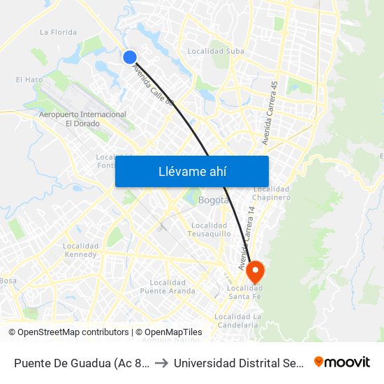 Puente De Guadua (Ac 80 - Kr 119) (B) to Universidad Distrital Sede Macarena A map
