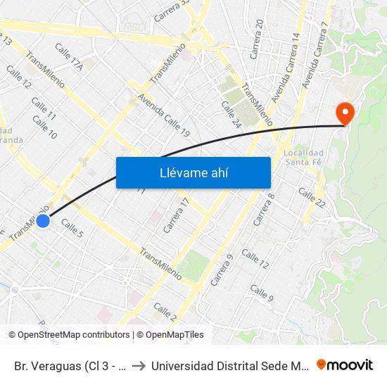 Br. Veraguas (Cl 3 - Kr 29a) to Universidad Distrital Sede Macarena A map