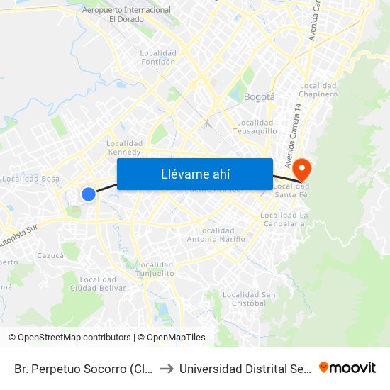 Br. Perpetuo Socorro (Cl 49 Sur - Kr 77t) to Universidad Distrital Sede Macarena A map
