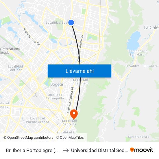 Br. Iberia Portoalegre (Cl 138 - Kr 58) to Universidad Distrital Sede Macarena A map