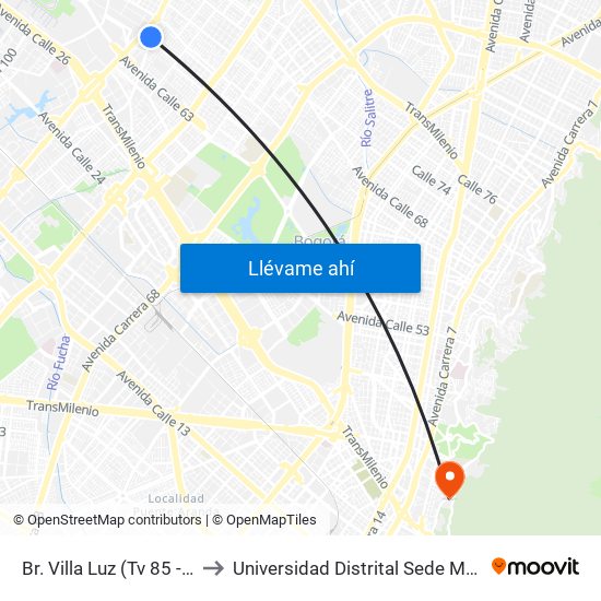 Br. Villa Luz (Tv 85 - Cl 64i) to Universidad Distrital Sede Macarena A map