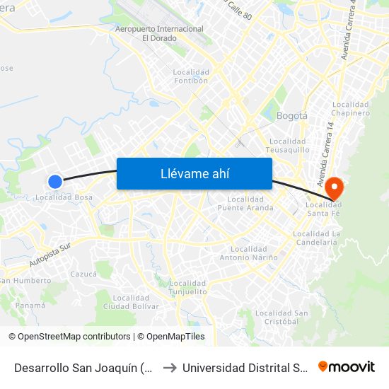 Desarrollo San Joaquín (Cl 71 Sur - Kr 88f) to Universidad Distrital Sede Macarena A map