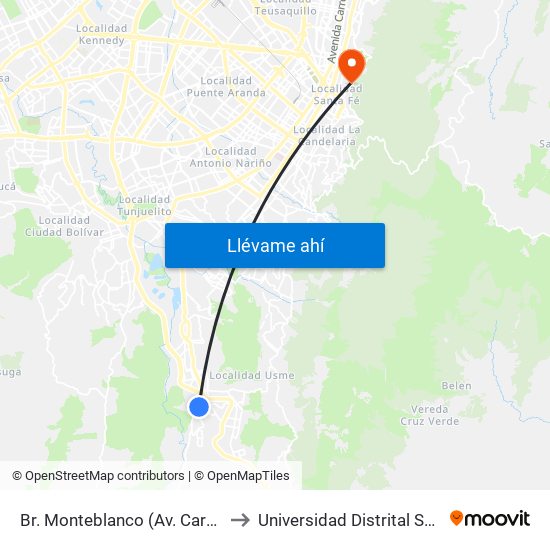 Br. Monteblanco (Av. Caracas - Cl 93b Sur) to Universidad Distrital Sede Macarena A map