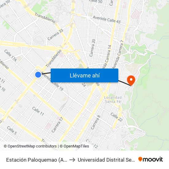 Estación Paloquemao (Av. NQS - Cl 17a) to Universidad Distrital Sede Macarena A map