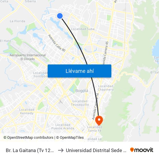 Br. La Gaitana (Tv 127 - Cl 137) to Universidad Distrital Sede Macarena A map