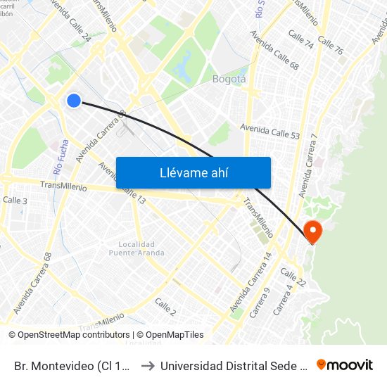 Br. Montevideo (Cl 19 - Kr 69b) to Universidad Distrital Sede Macarena A map