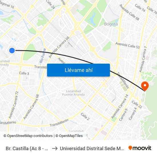 Br. Castilla (Ac 8 - Kr 78c) to Universidad Distrital Sede Macarena A map