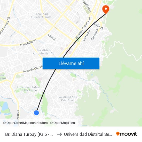 Br. Diana Turbay (Kr 5 - Cl 48u Bis Sur) to Universidad Distrital Sede Macarena A map