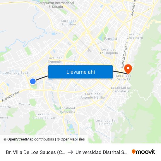 Br. Villa De Los Sauces (Cl 58 Sur - Kr 78b) to Universidad Distrital Sede Macarena A map