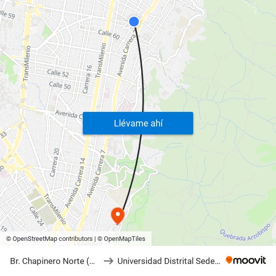 Br. Chapinero Norte (Kr 9 - Cl 64) to Universidad Distrital Sede Macarena A map