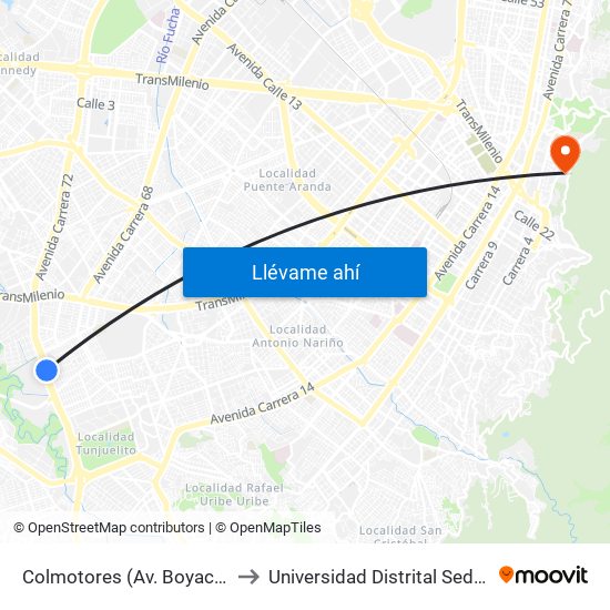 Colmotores (Av. Boyacá - Kr 35) (A) to Universidad Distrital Sede Macarena A map