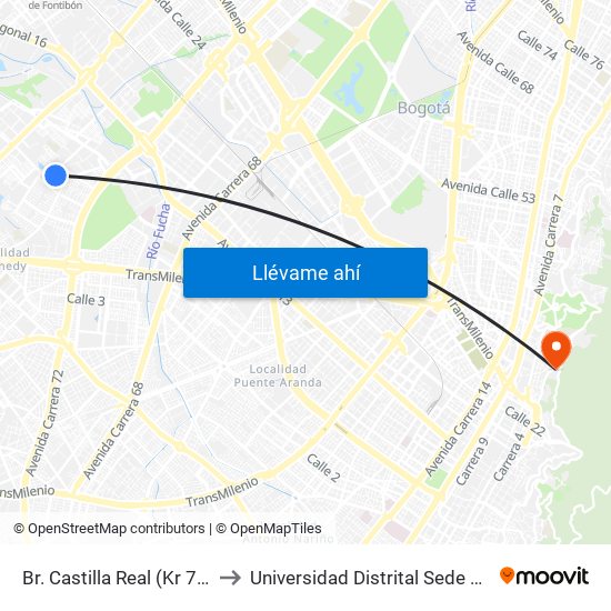 Br. Castilla Real (Kr 79 - Cl 10) to Universidad Distrital Sede Macarena A map