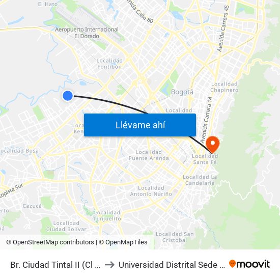 Br. Ciudad Tintal II (Cl 6c - Kr 94) to Universidad Distrital Sede Macarena A map