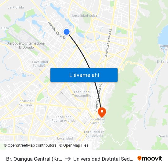 Br. Quirigua Central (Kr 94h - Cl 84) to Universidad Distrital Sede Macarena A map