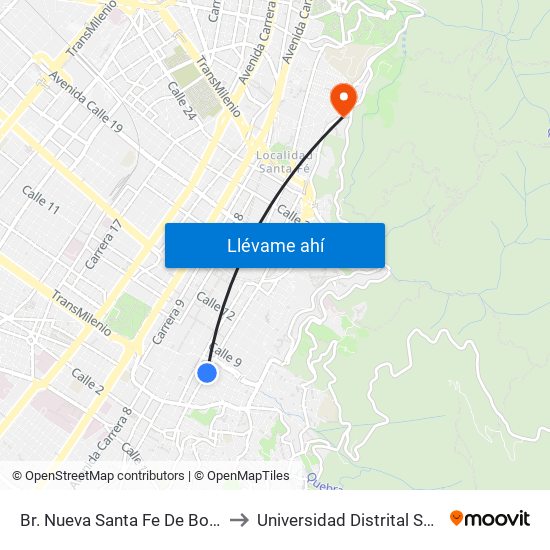 Br. Nueva Santa Fe De Bogotá (Kr 4 - Cl 6) to Universidad Distrital Sede Macarena A map