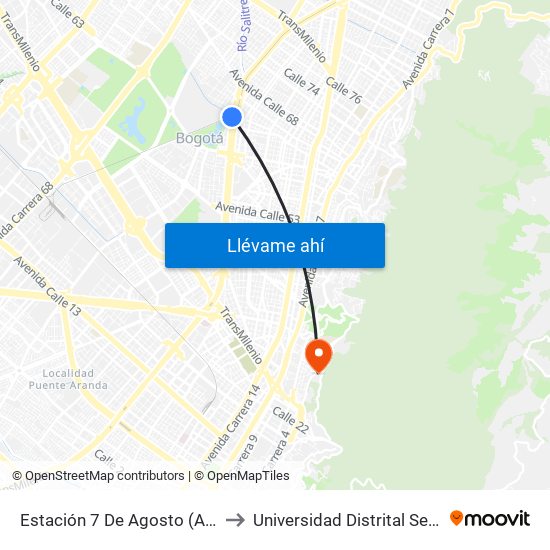 Estación 7 De Agosto (Av. NQS - Cl 63g) to Universidad Distrital Sede Macarena A map