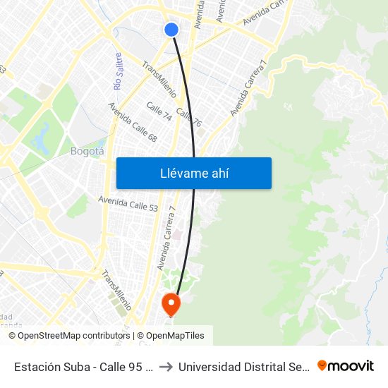 Estación Suba - Calle 95 (Ak 55 - Cl 94c) to Universidad Distrital Sede Macarena A map