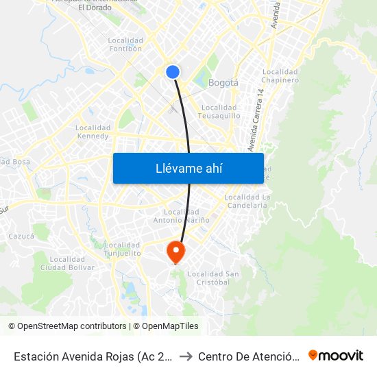 Estación Avenida Rojas (Ac 26 - Kr 69d Bis) (B) to Centro De Atención Las Lomas map