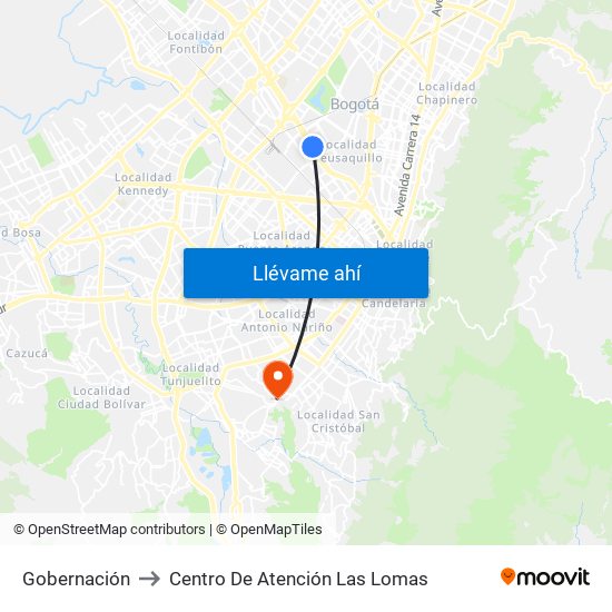 Gobernación to Centro De Atención Las Lomas map