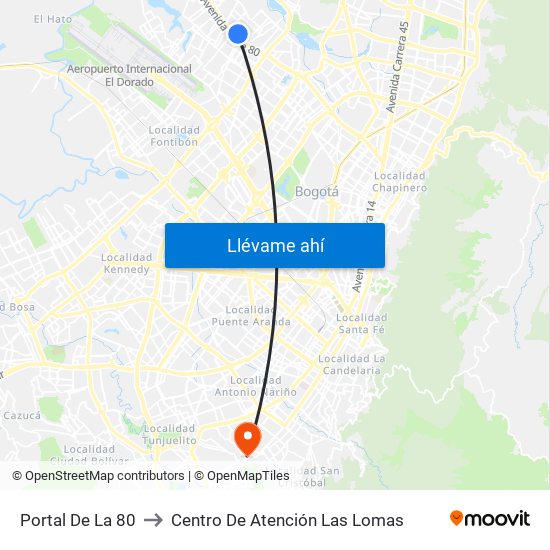 Portal De La 80 to Centro De Atención Las Lomas map