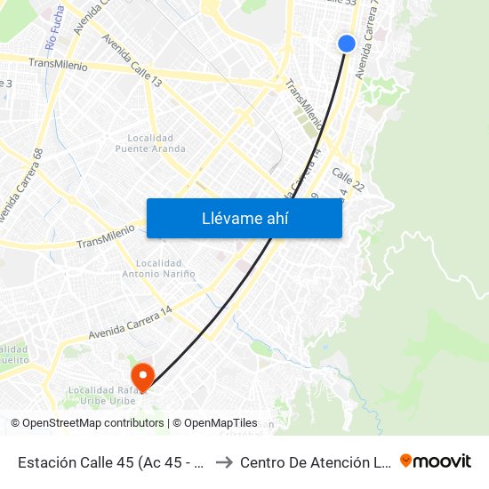 Estación Calle 45 (Ac 45 - Av. Caracas) to Centro De Atención Las Lomas map