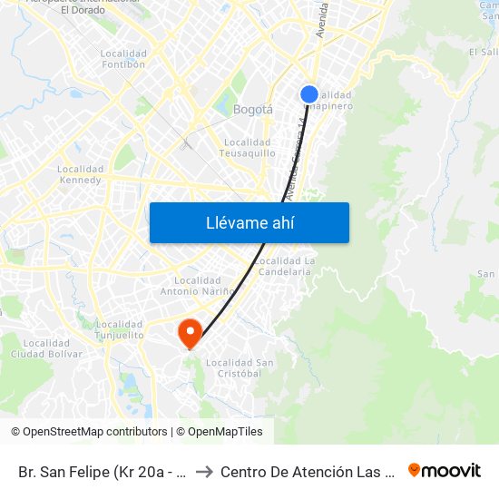 Br. San Felipe (Kr 20a - Cl 74) to Centro De Atención Las Lomas map