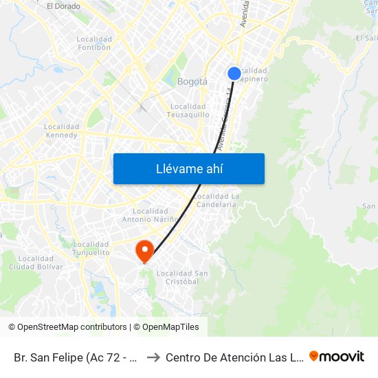 Br. San Felipe (Ac 72 - Kr 17) to Centro De Atención Las Lomas map