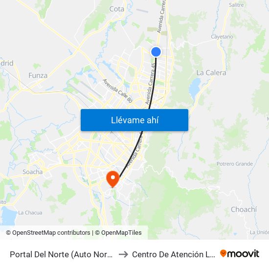 Portal Del Norte (Auto Norte - Cl 174a) to Centro De Atención Las Lomas map