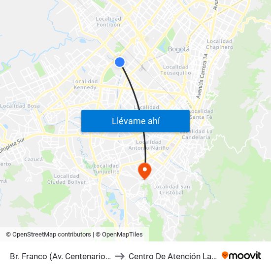 Br. Franco (Av. Centenario - Kr 69b) to Centro De Atención Las Lomas map