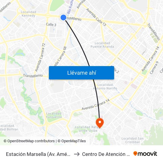 Estación Marsella (Av. Américas - Kr 69b) to Centro De Atención Las Lomas map