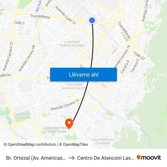 Br. Ortezal (Av. Américas - Tv 39) to Centro De Atención Las Lomas map