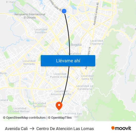 Avenida Cali to Centro De Atención Las Lomas map