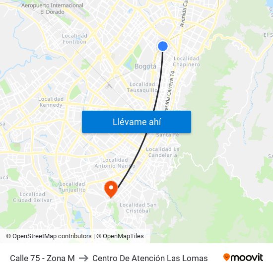 Calle 75 - Zona M to Centro De Atención Las Lomas map