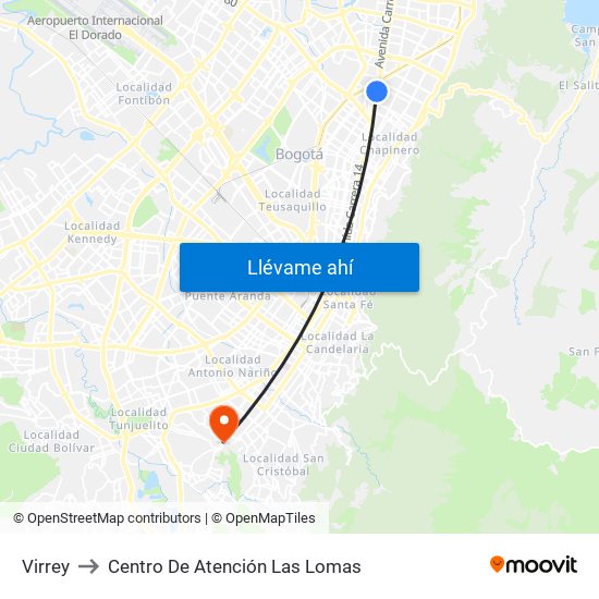 Virrey to Centro De Atención Las Lomas map