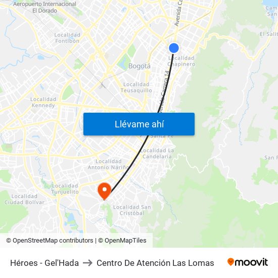 Héroes - Gel'Hada to Centro De Atención Las Lomas map