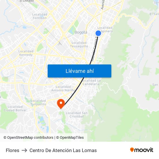 Flores to Centro De Atención Las Lomas map