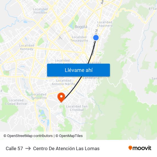 Calle 57 to Centro De Atención Las Lomas map