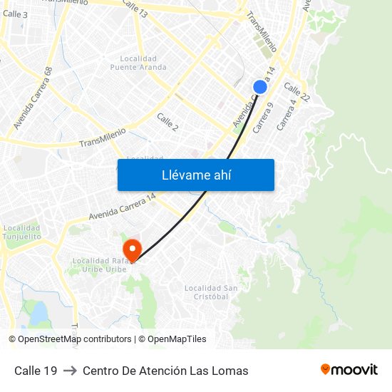 Calle 19 to Centro De Atención Las Lomas map